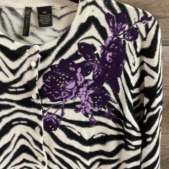 Nue Options Button Up Sweater Cardigan, Ladies Petite Small, Zebra Print - Picture 3 of 5